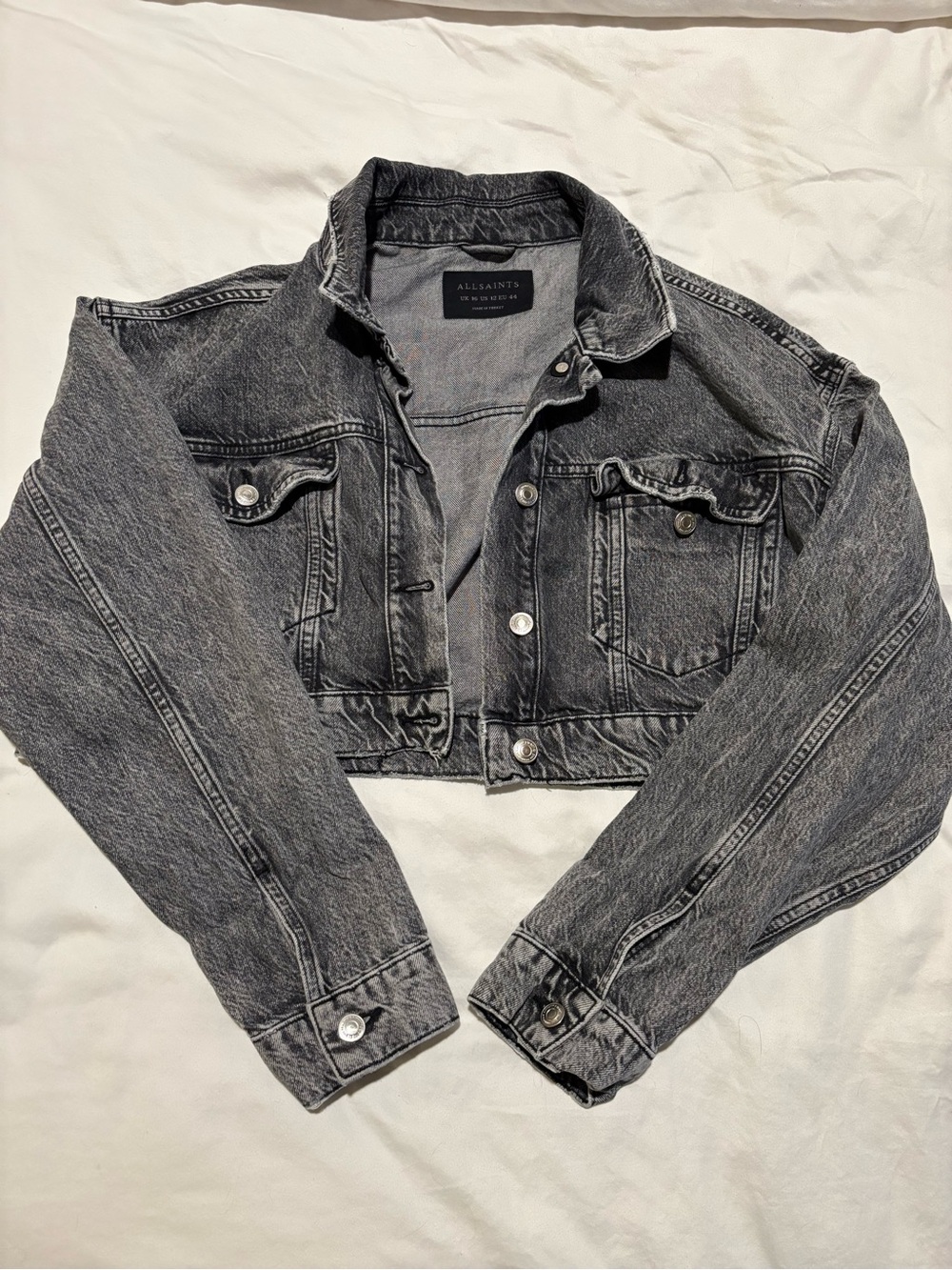 AllSaints Washed Black Cropped Denim Jacket